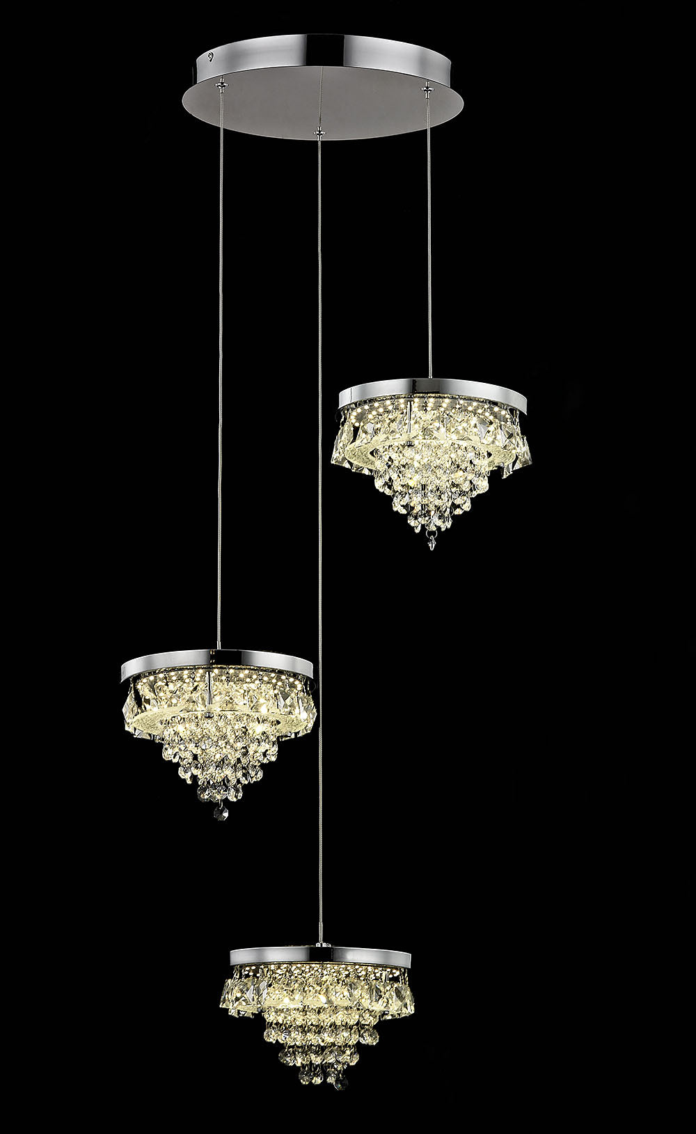 Impex Lighting Essonne 3-Light Crystal Chrome LED Pendant Chandelier