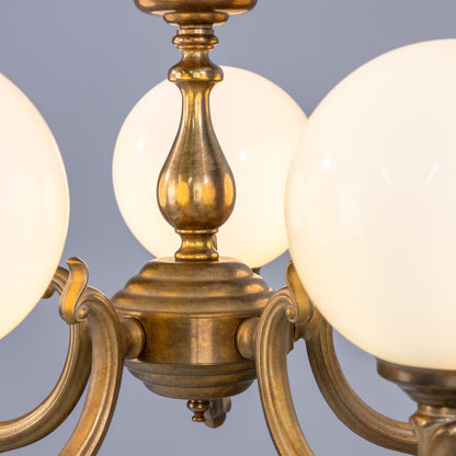 Mullan Lighting Ben Ornate 5-Light Brass Chandelier with Opal Glass Globes