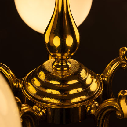 Mullan Lighting Ben Ornate 5-Light Brass Chandelier with Opal Glass Globes