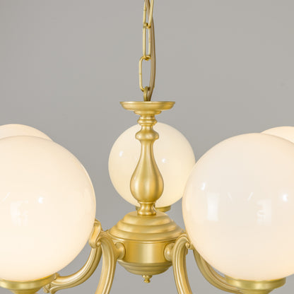 Mullan Lighting Ben Ornate 5-Light Brass Chandelier with Opal Glass Globes