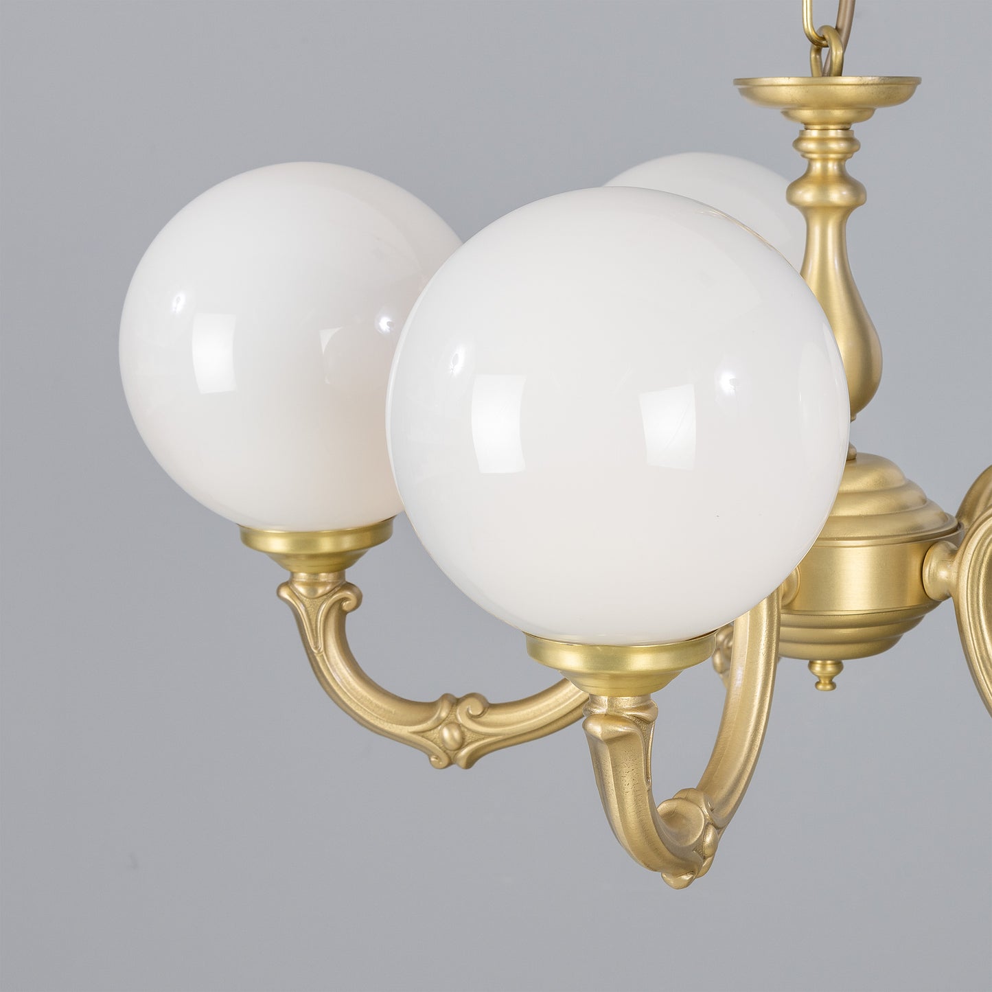 Mullan Lighting Ben Ornate 5-Light Brass Chandelier with Opal Glass Globes