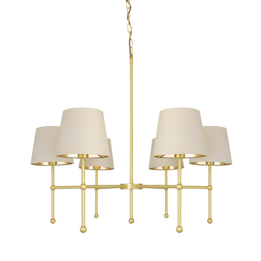 Mullan Lighting California 6-Light Brass Chandelier – Contemporary Fabric Shade Design