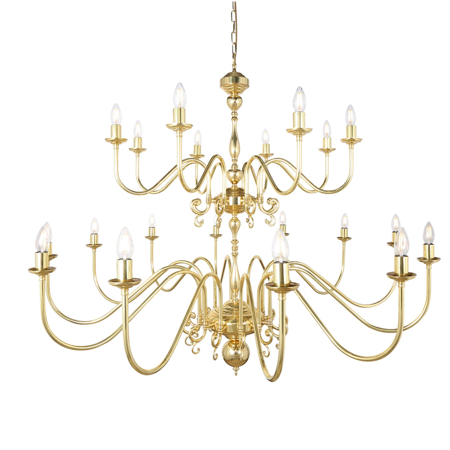 Mullan Lighting Flemish 20-Light Two-Tier Brass Candle Chandelier