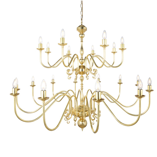 Mullan Lighting Flemish 20-Light Two-Tier Brass Candle Chandelier