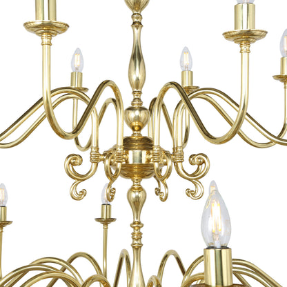 Mullan Lighting Flemish 20-Light Two-Tier Brass Candle Chandelier