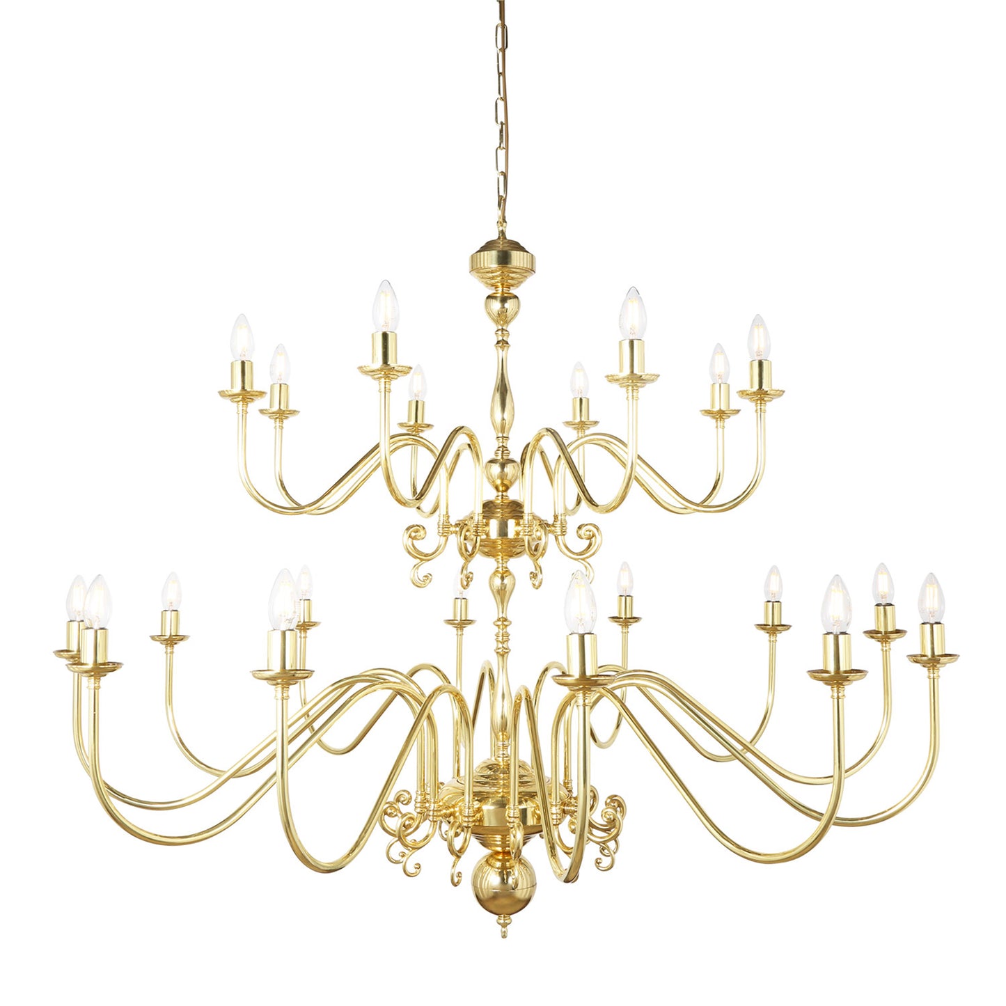 Mullan Lighting Flemish 20-Light Two-Tier Brass Candle Chandelier