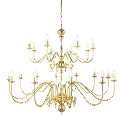 Mullan Lighting Flemish 20-Light Two-Tier Brass Candle Chandelier