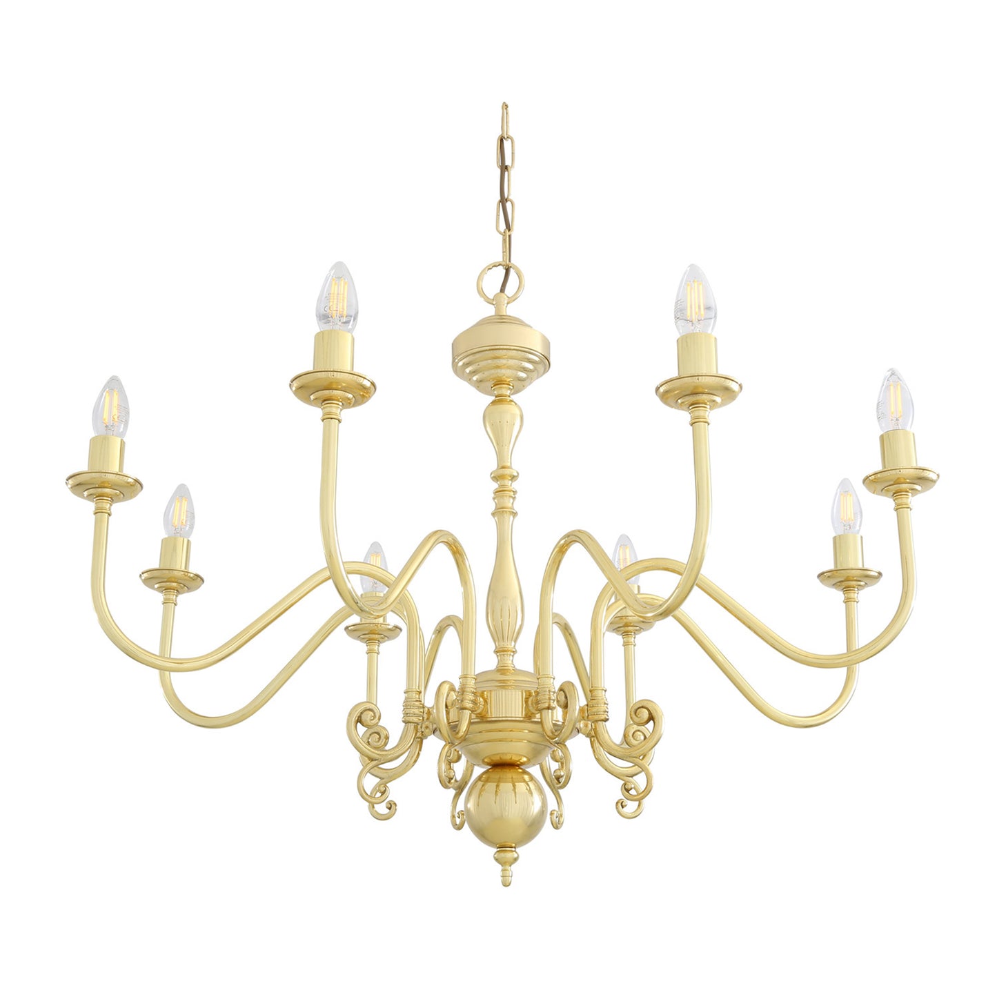 Mullan Lighting Flemish 8-Light Brass Candle Chandelier
