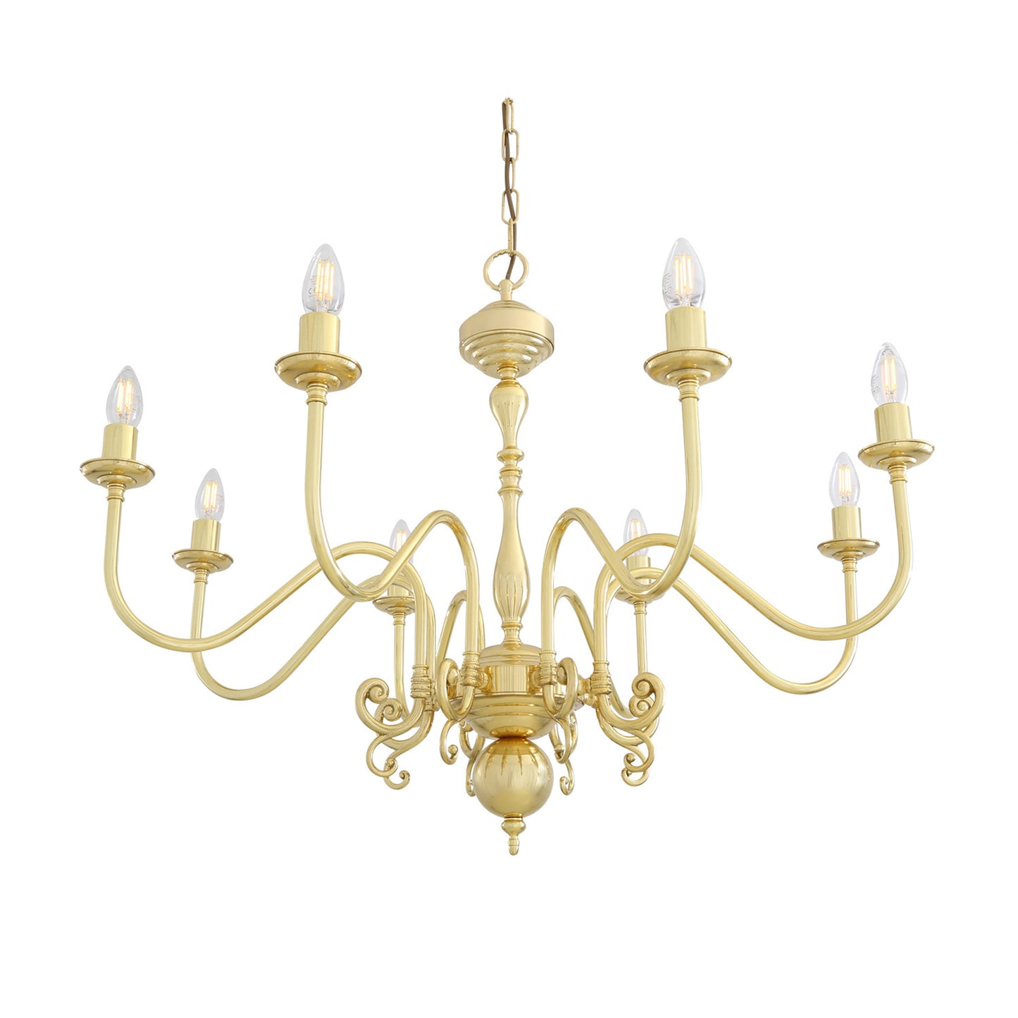 Mullan Lighting Flemish 8-Light Brass Candle Chandelier