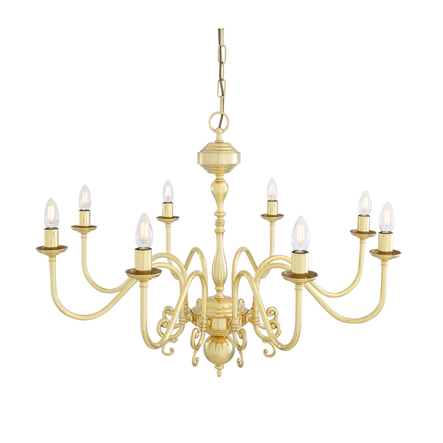 Mullan Lighting Flemish 8-Light Brass Candle Chandelier