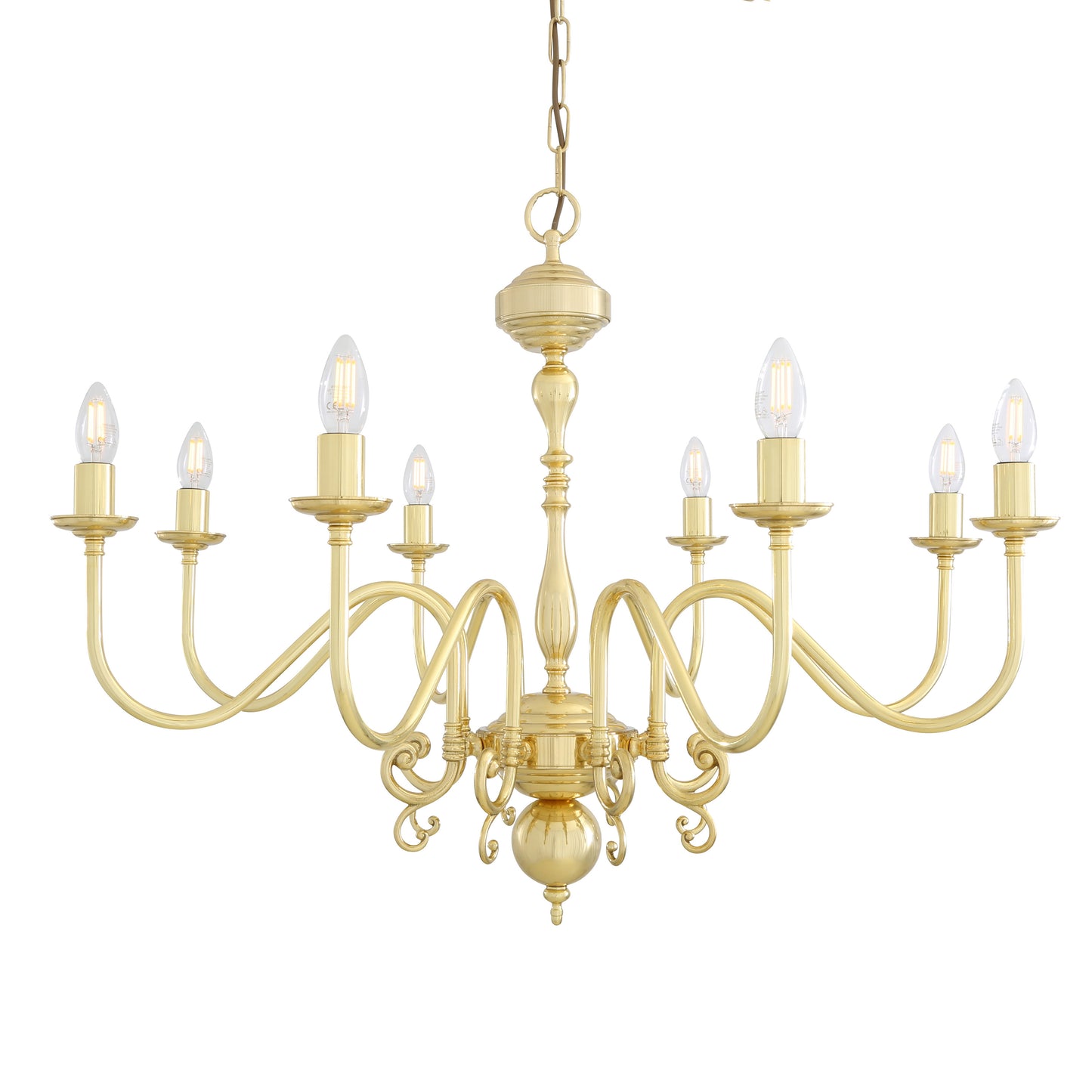 Mullan Lighting Flemish 8-Light Brass Candle Chandelier