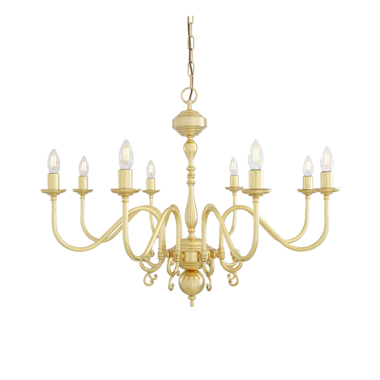 Mullan Lighting Flemish 8-Light Brass Candle Chandelier