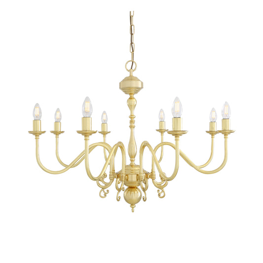 Mullan Lighting Flemish 8-Light Brass Candle Chandelier