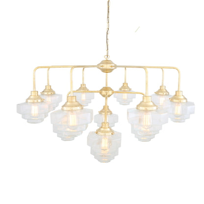 Mullan Lighting Siena 13-Light Brass Art Deco Glass Chandelier