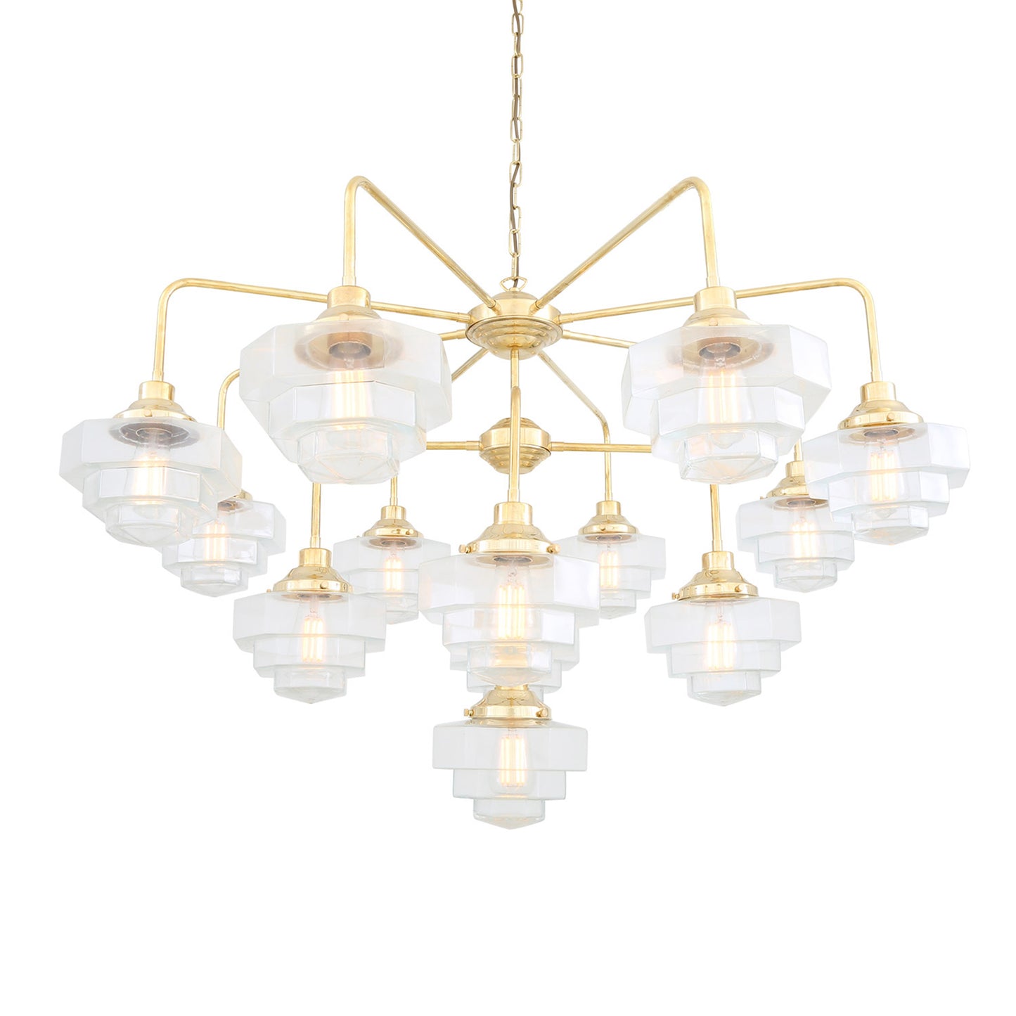 Mullan Lighting Siena 13-Light Brass Art Deco Glass Chandelier