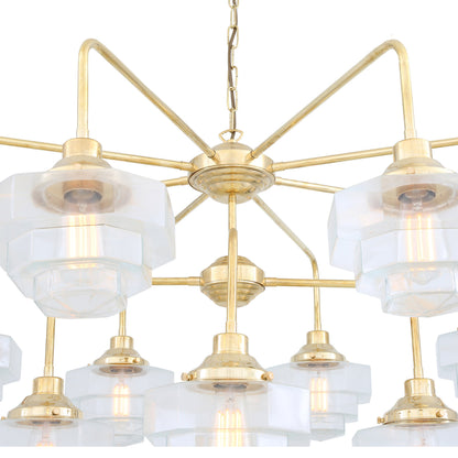 Mullan Lighting Siena 13-Light Brass Art Deco Glass Chandelier