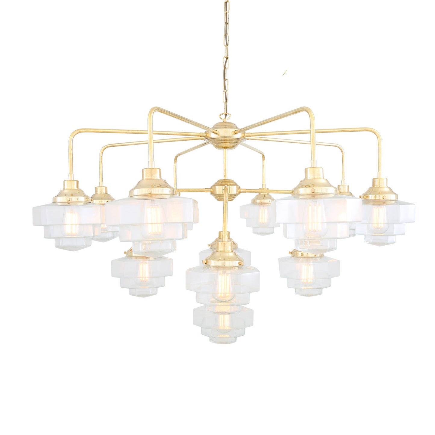 Mullan Lighting Siena 13-Light Brass Art Deco Glass Chandelier