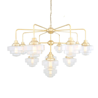 Mullan Lighting Siena 13-Light Brass Art Deco Glass Chandelier