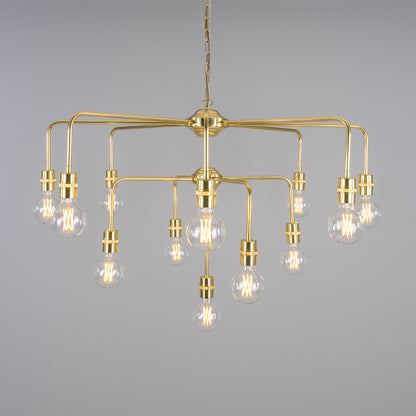 Mullan Lighting Pisa 13-Light Three-Tier Bare Bulb Brass Chandelier