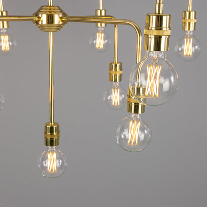 Mullan Lighting Pisa 13-Light Three-Tier Bare Bulb Brass Chandelier