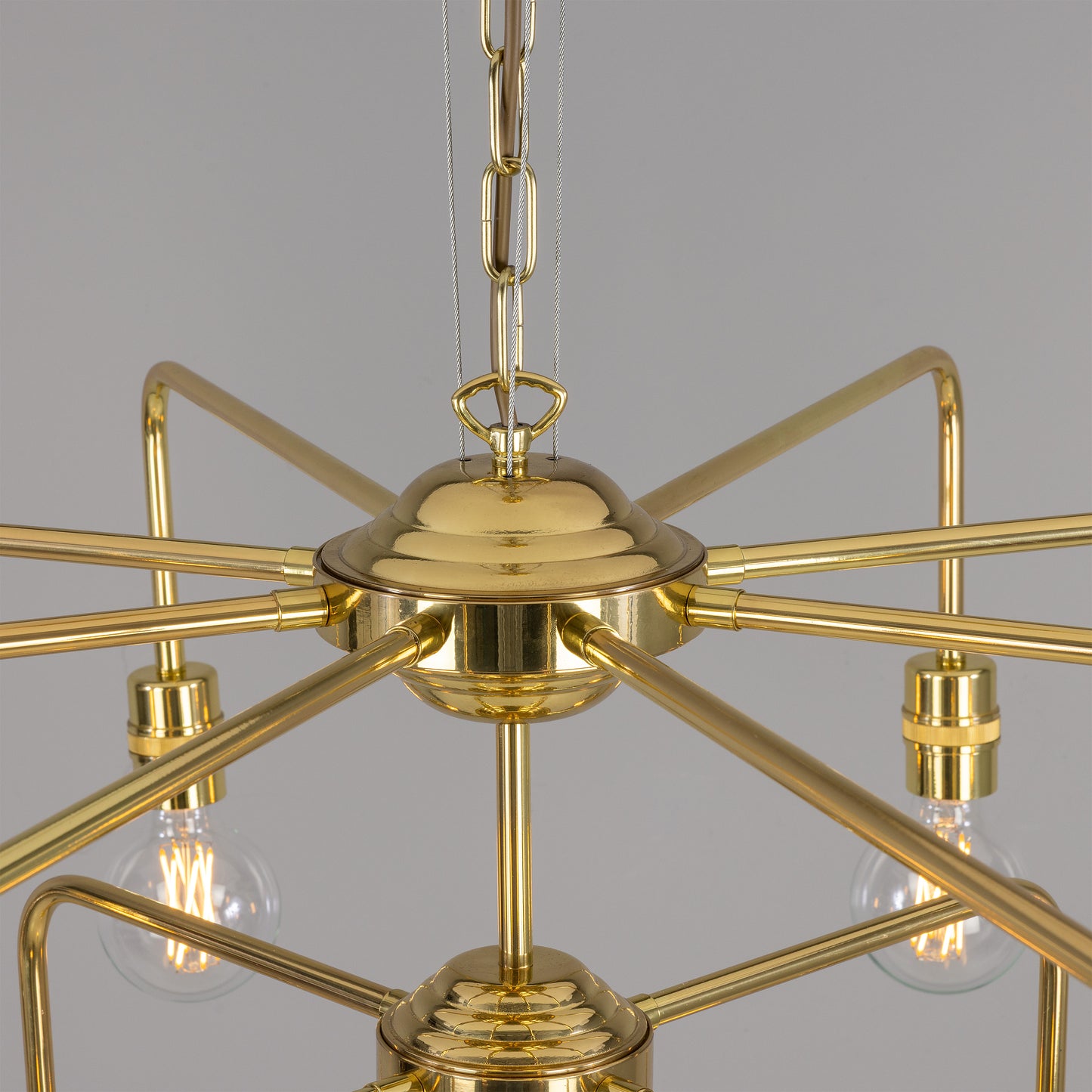 Mullan Lighting Pisa 13-Light Three-Tier Bare Bulb Brass Chandelier