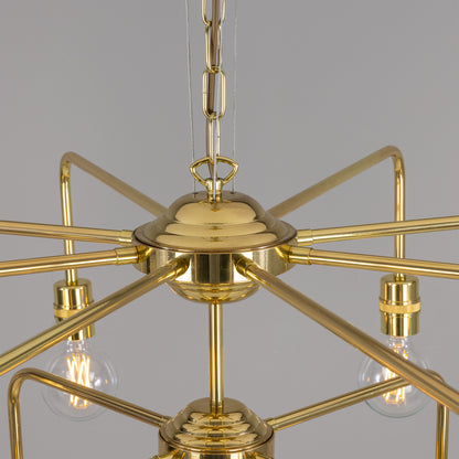 Mullan Lighting Pisa 13-Light Three-Tier Bare Bulb Brass Chandelier