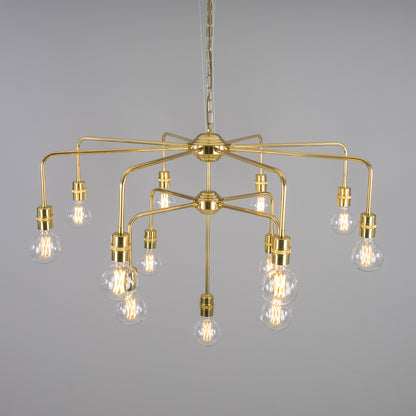 Mullan Lighting Pisa 13-Light Three-Tier Bare Bulb Brass Chandelier