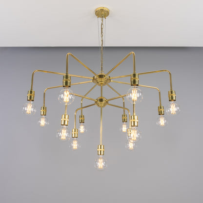 Mullan Lighting Pisa 13-Light Three-Tier Bare Bulb Brass Chandelier