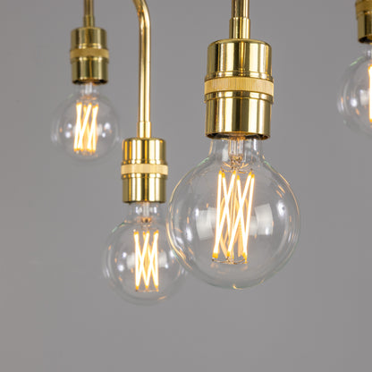 Mullan Lighting Pisa 13-Light Three-Tier Bare Bulb Brass Chandelier