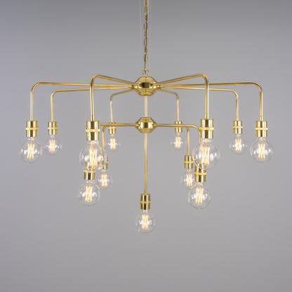 Mullan Lighting Pisa 13-Light Three-Tier Bare Bulb Brass Chandelier