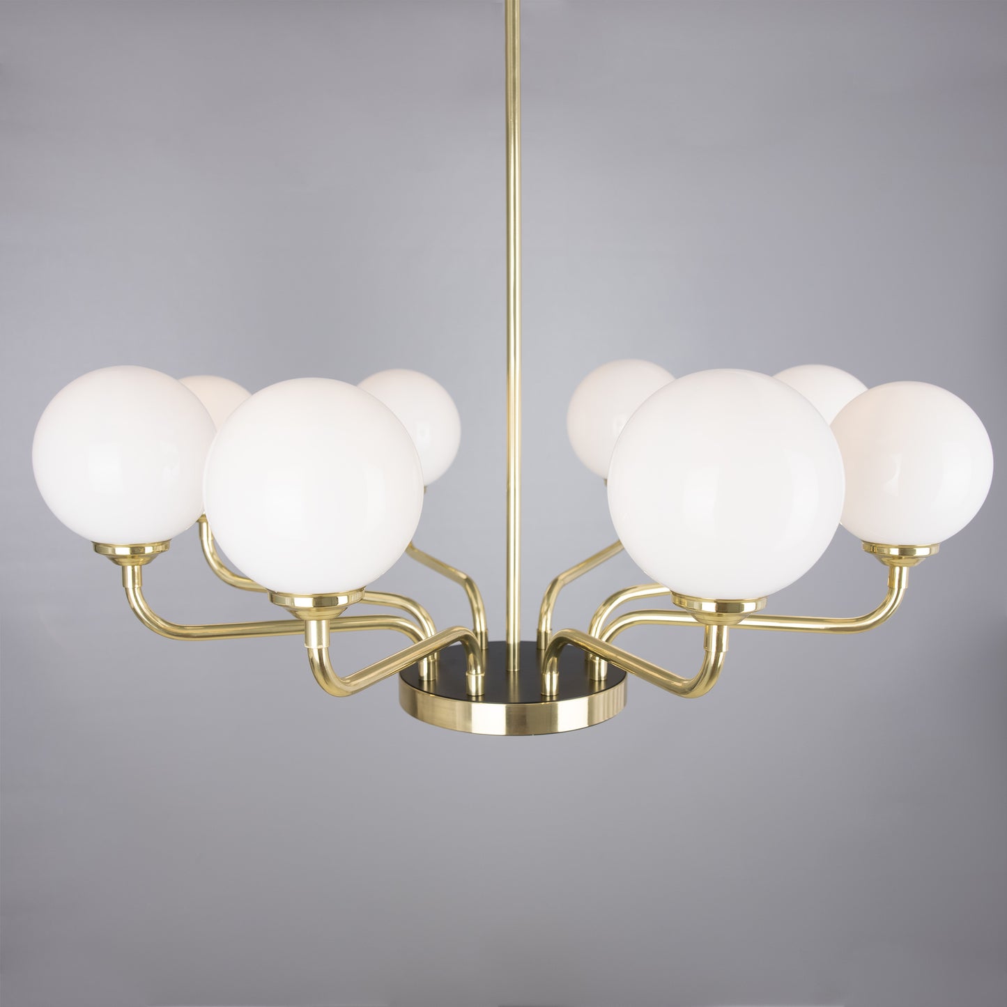 Mullan Lighting Branford 8-Light Opal Glass Globe Brass Chandelier