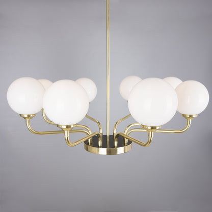 Mullan Lighting Branford 8-Light Opal Glass Globe Brass Chandelier