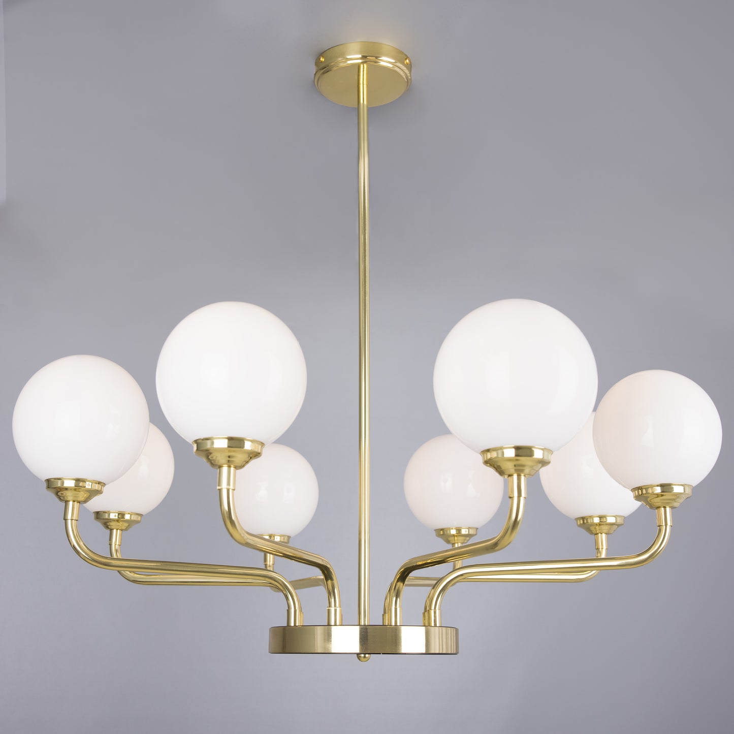 Mullan Lighting Branford 8-Light Opal Glass Globe Brass Chandelier