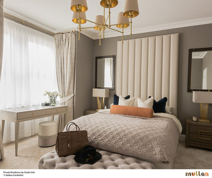 Mullan Lighting California 6-Light Brass Chandelier – Contemporary Fabric Shade Design