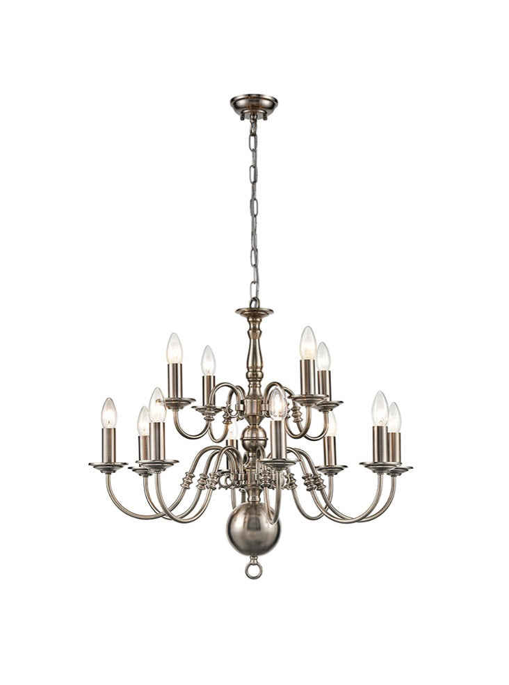 Franklite Mondrian 12-Light Pewter Flemish Candle Chandelier