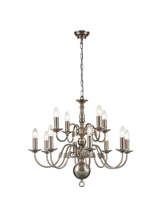 Franklite Mondrian 12-Light Pewter Flemish Candle Chandelier