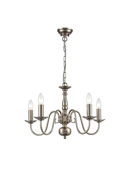 Franklite Mondrian 5-Light Pewter Flemish Candle Chandelier