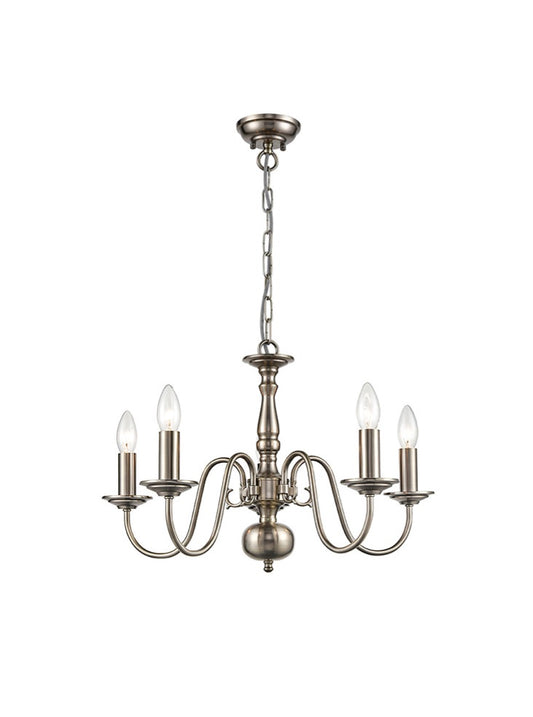 Franklite Mondrian 5-Light Pewter Flemish Candle Chandelier