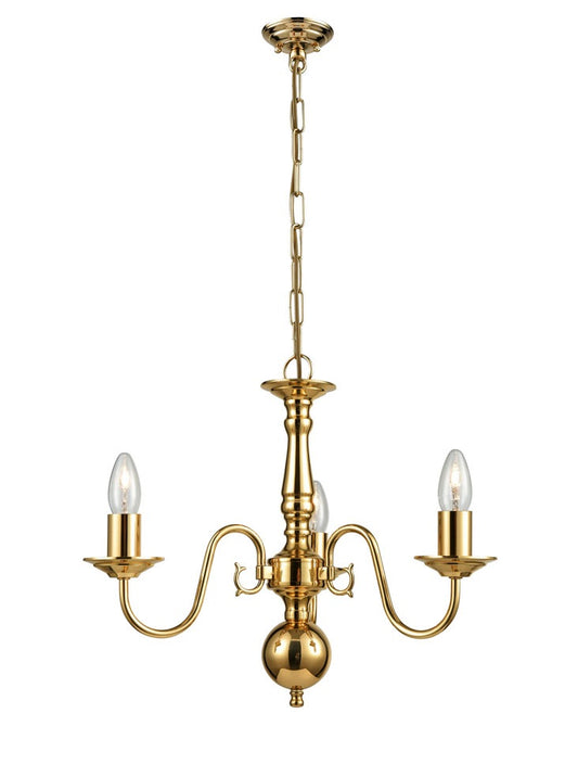 Franklite Delft 3-Light Polished Brass Candle Chandelier