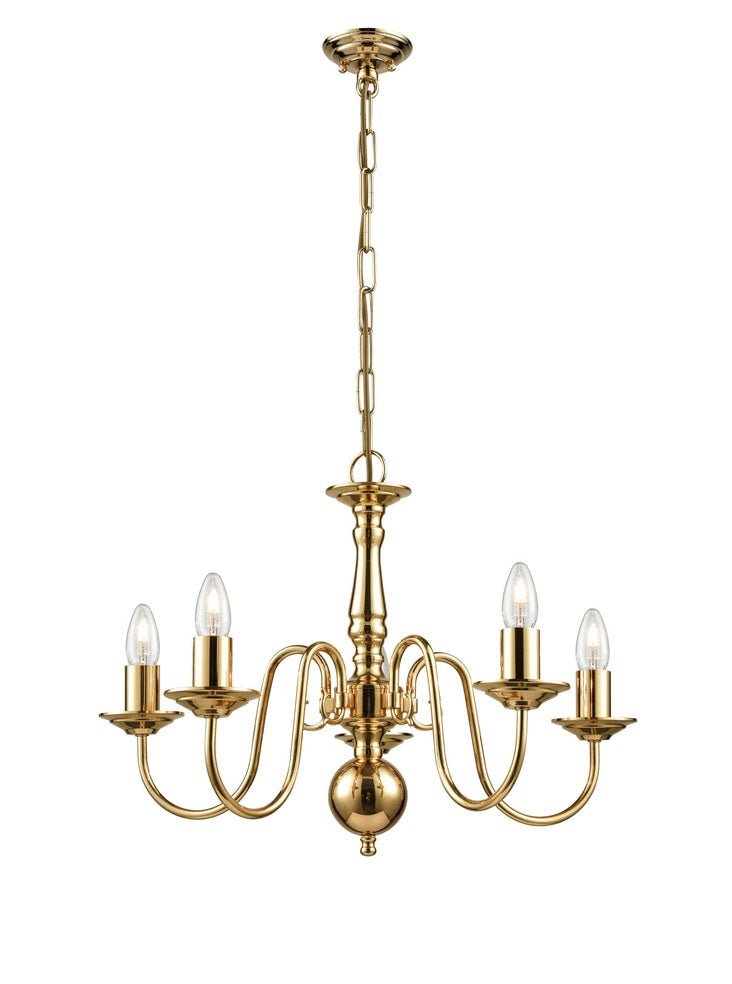 Franklite Delft 5-Light Polished Brass Candle Chandelier