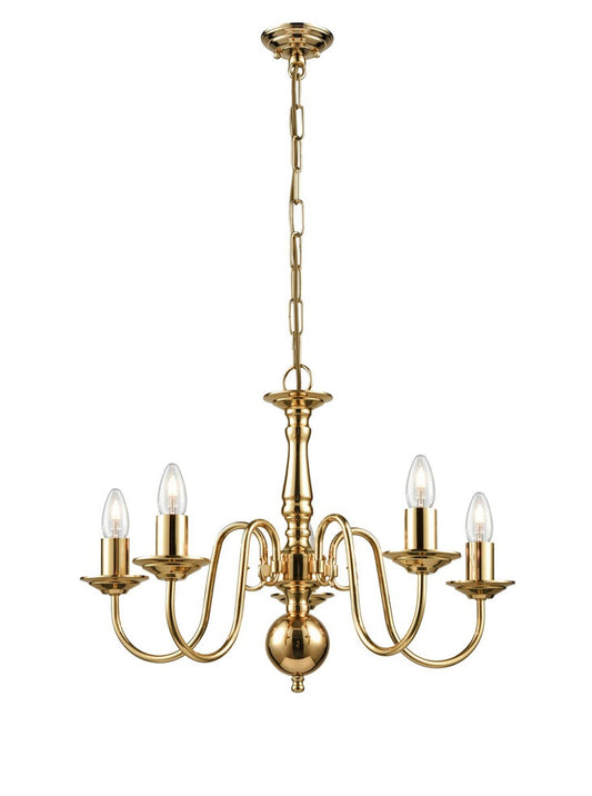 Franklite Delft 5-Light Polished Brass Candle Chandelier