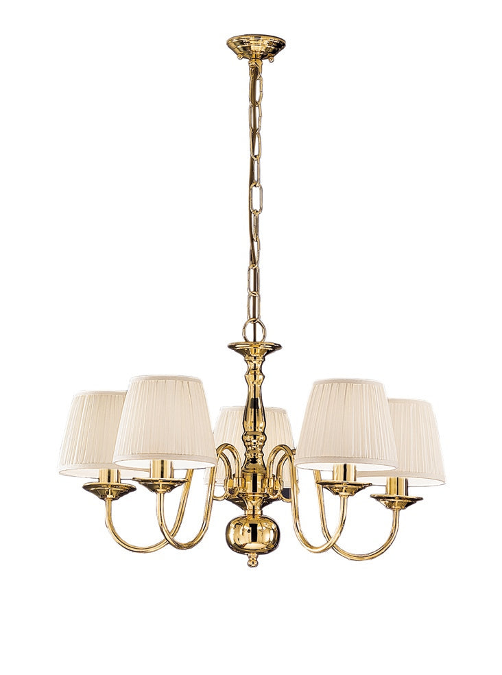 Franklite Delft 5-Light Polished Brass Candle Chandelier with Cream Shades