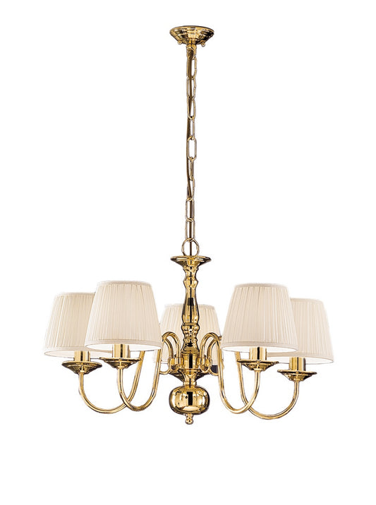 Franklite Delft 5-Light Polished Brass Candle Chandelier with Cream Shades