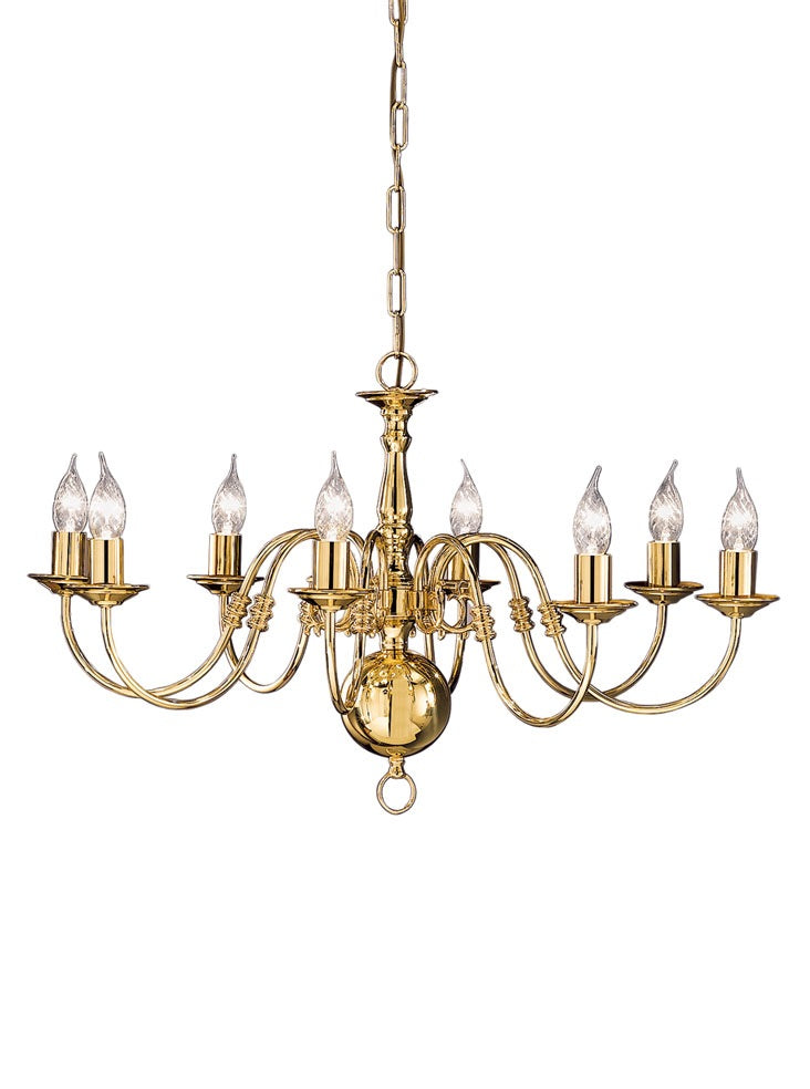 Franklite Delft 8-Light Polished Brass Candle Chandelier