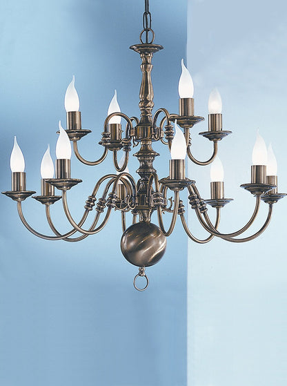 Franklite Halle 12-Light Bronzed Brass Flemish Style Candle Chandelier