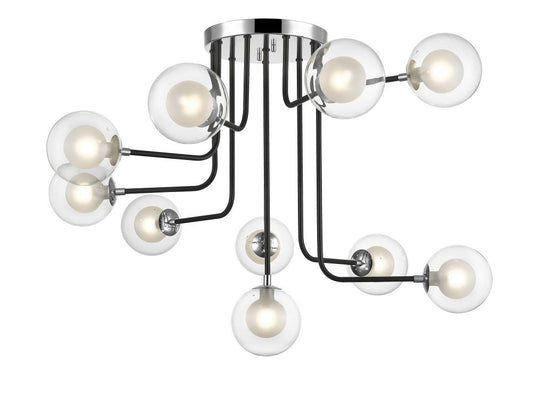 Impex Lighting Remy 10-Light Chrome & Matt Black Globe Chandelier