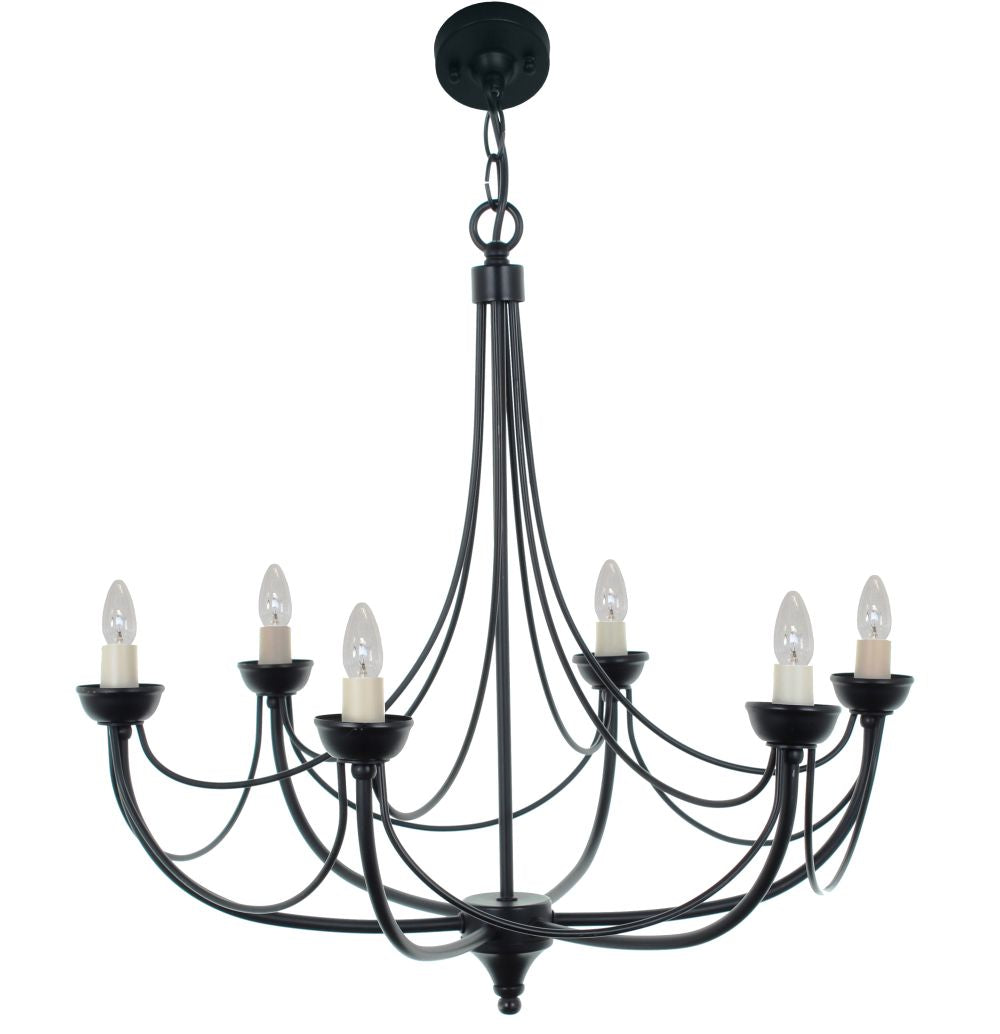 Impex Lighting Cirrus 6-Light Matt Black Candle Chandelier