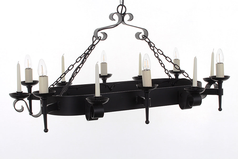 Impex Lighting Refectory 6-Light Oblong Matt Black Wagon Wheel Chandelier