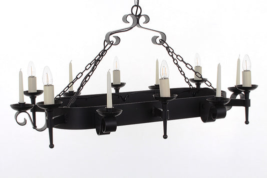 Impex Lighting Refectory 6-Light Oblong Matt Black Wagon Wheel Chandelier