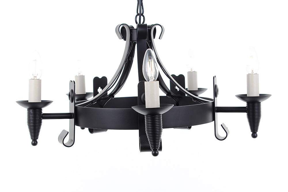 Impex Lighting Cromwell 5-Light Matt Black Wagon Wheel Chandelier